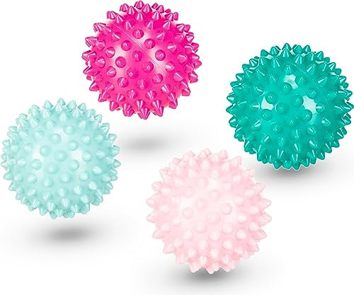 Massageball Set 4er Igelball Hart, Noppenball Set Perfekt für Den Triggerpunkt-Therapie, zum Stressabbau oder zur Massage, Mini Faszienkugel - Ball Ø 6.5cm, mit Netzbeutel Kordelzug (Rosa)