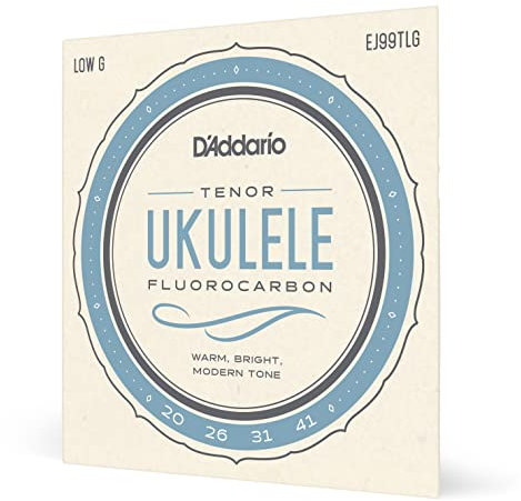D'Addario Tenor Ukulele Strings, Fluorocarbon, EJ99TLG, Low-G, 4-String Set, Pack de 1