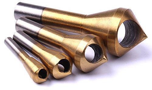 ATOPLEE Chamfer Countersink Deburring Drill Bit Set Crosshole Cutting Metal Tool (All 4 sizes, gold)