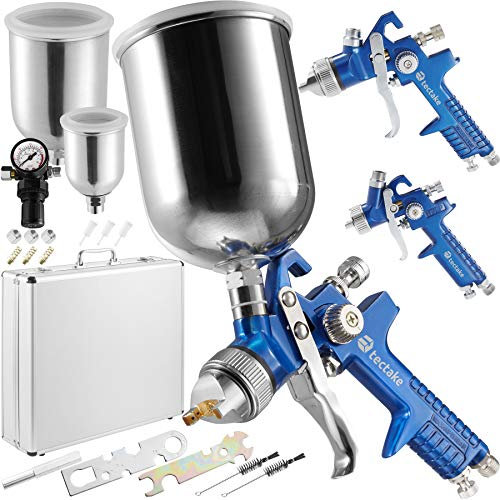 tectake® HVLP Lackierpistolen Set, 0,8/1,3/1,7mm Düse, inkl. Alukoffer - Verschiedene Modelle & Sets - (Set 400495)