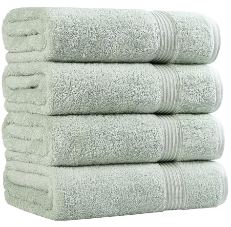 Superior Egyptian Cotton 4-Piece Bath Towel Set for Shower, Bath, Spa, Resort, Hotel, Soft Body Towels, Airbnb Essentials, Apartment, Dorm, Quick Dry, Absorbent, Bathroom Basics, Sage