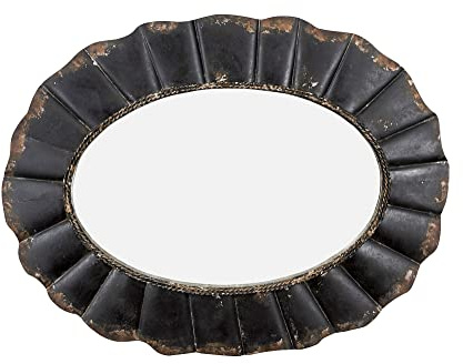Creative Co-Op Oval Mirror with Distressed Black Scalloped Metal Frame