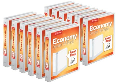 Cardinal Economy 3-Ring Binders, 1, Round Rings, Holds 225 Sheets, ClearVue Presentation View, Non-Stick, White, Carton of 12 (90621)