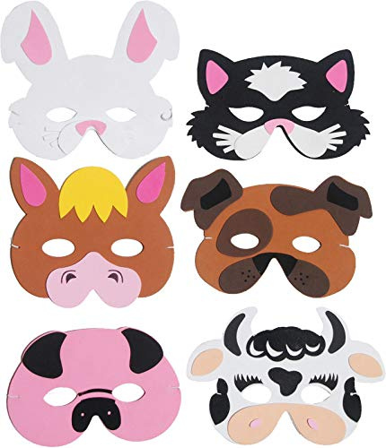 6 Bauernhoftier-Schaumstoffmasken, Kostümzubehör, Kinderkrippe, Partytasche