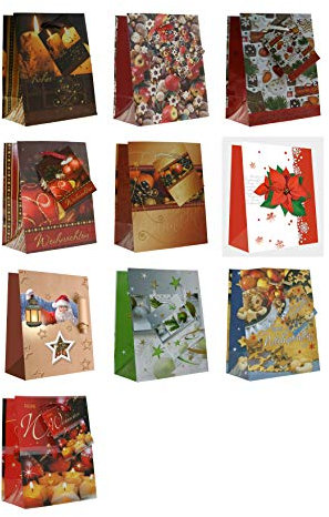 20 Geschenktüten Weihnachten Weihnachtskugeln Kerzen Mini S 14 x 11 x 6 cm Weihnachtstüten Geschenktaschen Papier-Tragetaschen 22-2312