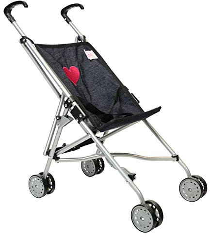 The New York Doll Collection Hearts Buggy for Kids - Denim Super Cute Doll Pram for Girls - Folds for Storage - Fits for 18 Inch/46 cm A142