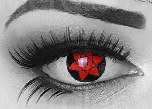 1 Paar farbige rote Funnylens Cosplay Manga Crazy Fun Jahres Kontaktlinsen Uchiha mit gratis Linsenbehälter. Perfekt zu Fasching, Halloween, Karneval und Kostüm.