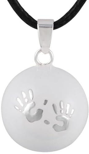 BOBIJOO Jewelry - Collier de Grossesse Bola Mains Plaqué Argent Email Blanc Brillant Cordon Cuir