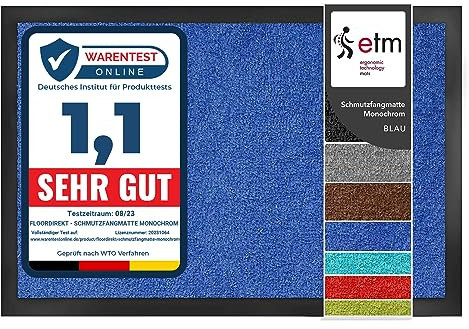 etm Dirt Trapper Door Mat Entrance Mat Monochrome (Blue, 120 x 180 cm) Indoor & Outdoor Doormat, Washable Front Door Mat Non-Slip Backing Super Absorbent Floor Mat Entrance Rug Barrier Mat