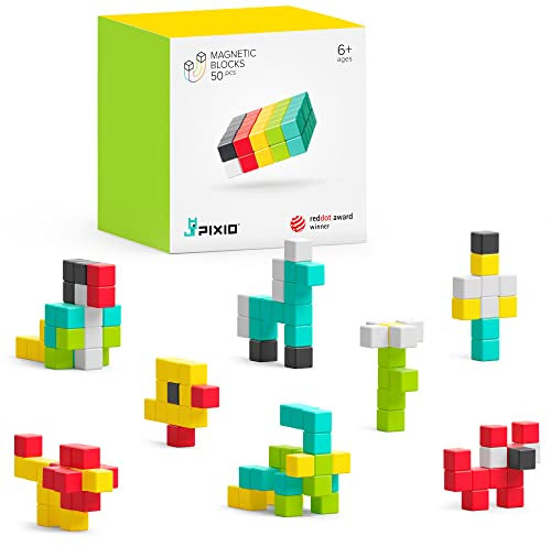 PIXIO-50 Design Series 50 Stücke magnetische Bausteine - Magnete Kinder Spielzeug - Magnet Spielzeug Kinder - Montessori Spielzeug ab 6 Jahre Jungen