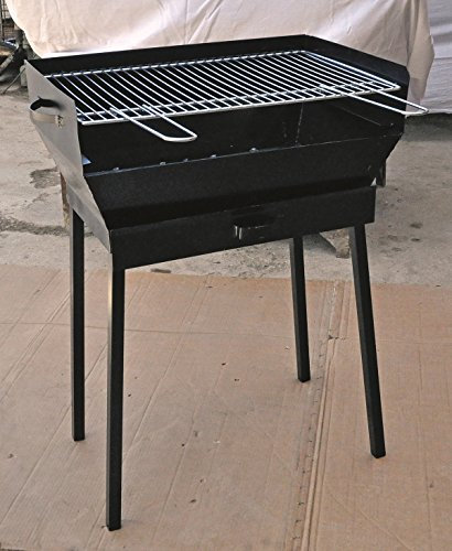 Barbacoa rústica de hierro con rejilla, patas desmontables y cajón recogecenizas barnizado transparente 50 x 35 cm Made in Abruzzo