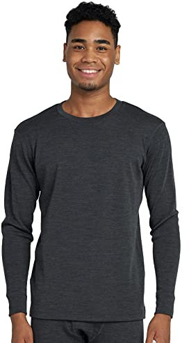 LAPASA Herren 100% Merinowolle Leicht Thermounterwäsche Thermooberteil Funktionsunterwäsche M29 Warm (L, Grau)