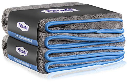 Filzada® 2x Lackschonendes Mikrofasertuch Auto Mit 1200 GSM - Unfassbare Saugkraft Und Fusselfrei Dank Extrem Weicher Mikrofaser - Auto Poliertücher Zur Professionellen Autopflege in 42x48cm (2)
