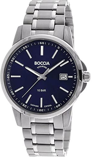 Boccia Herren Analog Quarz Uhr mit Edelstahl Armband 3633-04