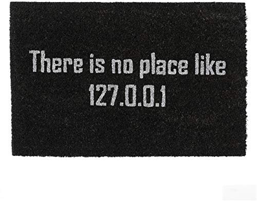 Relaxdays Felpudo Coco There is no Place Like 127.0.0.1, Alfombrilla Entrada Geek, Limpiapiés Friki, 60 x 40 cm, Negro, 1 Unidad
