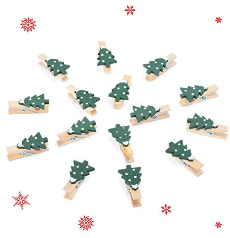 KATELUO 50 Stück wäscheklammern weihnachten,holzklammern,dekoklammern weihnachten,zierklammern für fotos, Geeignet für Weihnachtsclipdekoration, Fotogeschenk, Kartendesign, Sammelalbum