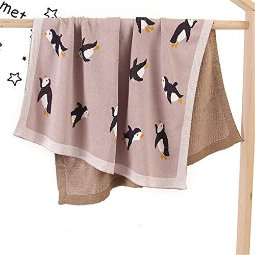 Surwin Strickdecke Babydecke Kuscheldecke Baumwolle, Mädchen und Jungen Babys Gestrickt Kinderdecke Freien Krabbeldecke Perfekt für Kinderwagen Babybett (80x100cm,Rosa Pinguin)