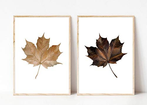 Din A4 Kunstdruck 2-teilig - Ahorn Blatt Blätter Aquarell Herbst Natur Baum Druck Poster Bild - ohne Rahmen