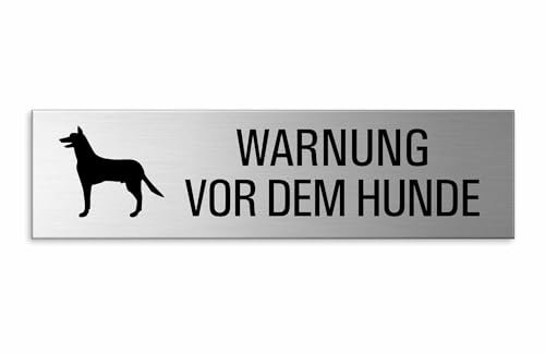 Türschild Warnung vor dem Hunde Schild Aluminium Edelstahl-Optik 150 x 40 mm selbstklebend Nr.27173-K
