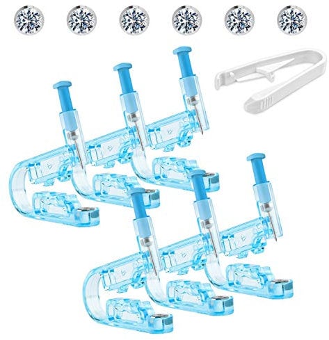 Aoliandatong 6 Stck Einweg-Ohr Piercing mit Ohrstecker, Ohrpiercing Werkzeug fr Asepsis Kit, Schmerzfreies Selbst mit 1 Untersttzen Gert