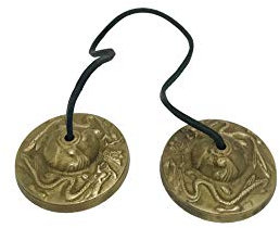 Tibetische, buddhistische Tingsha-Zimbeln auf Lederband, 6,3 cm, Reiki-Manjira-Glocke (Glockenspiel) für Meditation, Yoga, Heilung, Beruhigung und Musikinstrument, Drachen-Glückssymbole geprägt