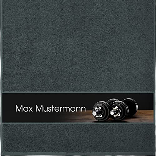 Manutextur Handtuch mit Namen - personalisiert - Motiv Fitness 3 - viele Farben & Motive - Dusch-Handtuch - anthrazit - Größe 50x100 cm - persönliches Geschenk mit Wunsch-Motiv und Wunsch-Name