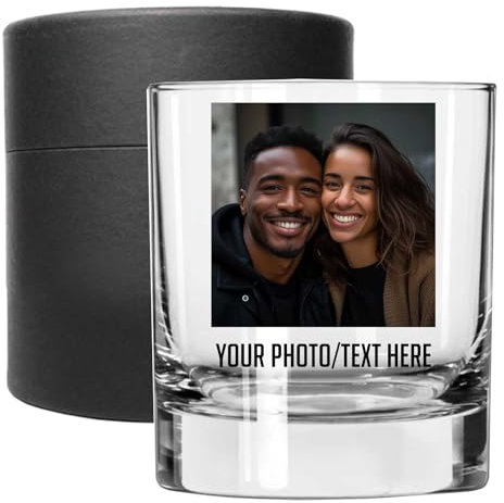Spotted Dog Company Personalised 325ml Whiskey Glass - Custom Printed Gifts for Men, Photo Picture Bourbon Gift for Him, Customised Groomsmen Gift