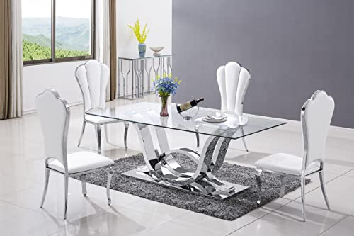 Bador Design Esstisch Edelstahl Tempered Glas Tisch Esszimmer Tisch Silber 180x90 cm