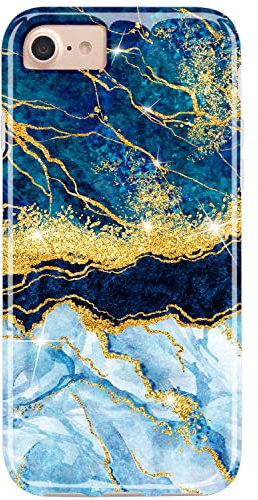 JIAXIUFEN Handyhülle iPhone SE 2022/2020, iPhone 7 8 Hülle TPU Silikon Weiche Schlank Schutzhülle Handytasche Gummi Dünn Flexibel Case Handy Hülle für iPhone 6 6S 7 8 - Marmor Dark Blue