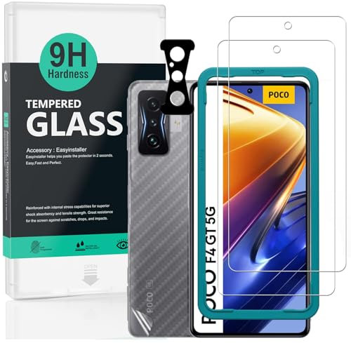 Ibywind 2 Pezzi Pellicola Protettiva per Poco F4 GT 5G 6,67 +1 Pezzo Protettore Len Della Fotocamera+1 Pezzo Pellicola Posteriore,9H Durezza Vetro Temperato,HD Clear,Senza Bolle