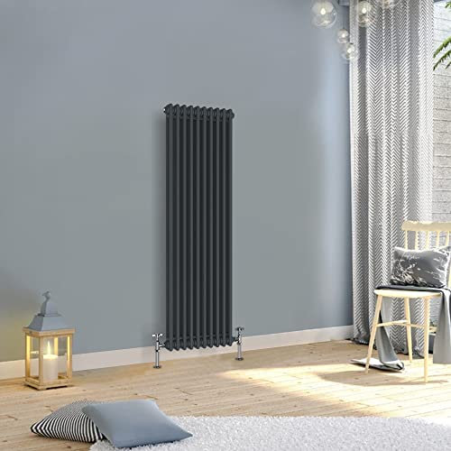 WarmeHaus 1500x470mm Vertical Traditional Radiator 2 Column Anthracite Cast Iron Style Tall Upright Radiator Central Heating