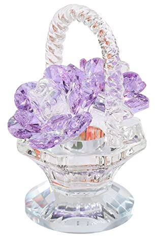 Panier de roses en cristal pour femme, fleur en verre améthystine, cadeau pour maman pour anniversaire, décoration de table pour décoration d'intérieur, Noël (violet)