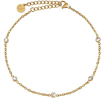 GD GOOD.designs Zirkonia Fußkette wasserfest (Gold) I Vergoldetes Fußkettchen mit funkelnden Dots I Damen Fußschmuck mit Kristall vergoldet