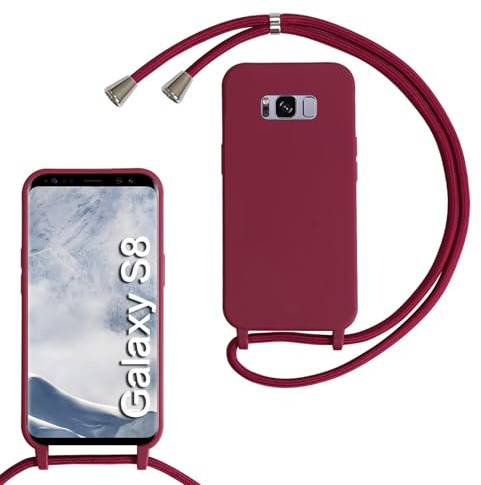MBSLFY Silikon Handykette für Samsung Galaxy S8 Hülle mit Band,Silikon Necklace Handyhülle mit Abnehmbar Kordel zum Umhängen Stossfest Bumper Handy Schutzhülle für Samsung Galaxy S8, Rot