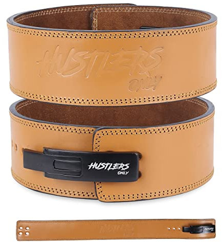HUSTLERS ONLY Gewichthebergürtel für Herren mit Hebelschnalle, Echtleder, Fitnessgürtel für Kreuzheben, Powerlifting, Workout-Gürtel, 10 mm Dicke für Rückenstütze, Hebegürtel für Damen, Größe M, Braun