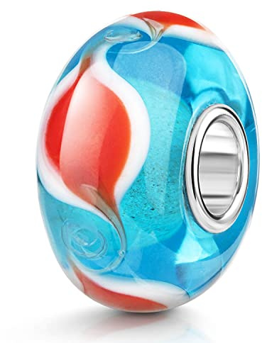 MATERIA by Matthias Wagner Glas Bead Wirbel blau rot - Charms Anhänger 925 Silber für Armband 1557