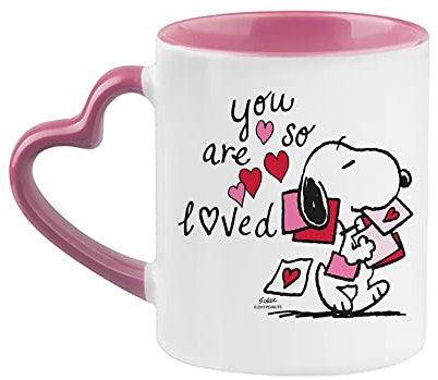 You are So Loved Mug, Cartoon Mug Gift, Valentine's Day Gift, Cute Mug Gift, Gifts for Your Loved Once, Valentine Mug Coffee Tea Mug 11oz Heart Handle Ceramic Mug. (Pink)