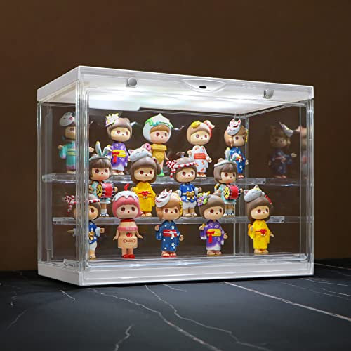Naconmlet Acryl Vitrine Schaukasten mit led,Transparente Vitrine mit Magnettür, Display Case Box für Action Figuren und Miniaturmodelle, Sammlerstücke (Transparent,3Tier-30x17x23cm)