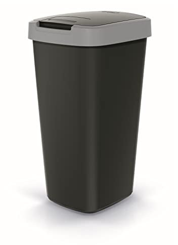 Keden Compacta Q - Cubo de basura con tapa abatible y abatible (25 L, plástico), color negro y gris
