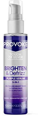 PROVOKE Touch of Silver Sérum violet éclaircissant et défrisottis 100 ml Neutralise les tons cuivrés Anti frisottis, scelle les pointes fourchues Kératine végétale Pigments violets Pour cheveux