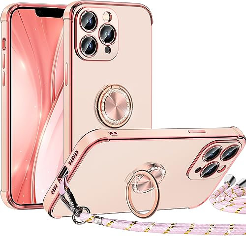 Miss Arts für iPhone 11 Pro Hülle mit Band, Ring Ständer Handyhülle Frauen Mädchen Dünn Stoßfeste Schutzhülle für iPhone 11 Pro Case Rosa