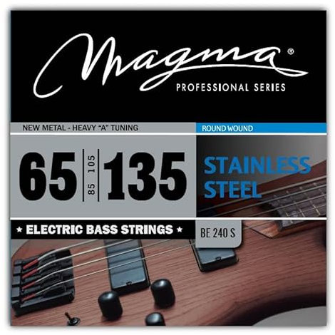 Magma - 1 Juego de Cuerdas para Bajo Eléctrico de Acero Inoxidable – Tensión Metal Nuevo - Afinación A Pesado, Escala 34 pulgadas - Set de 4 cuerdas (.065 - .085 - .105 - .135) – BE240S