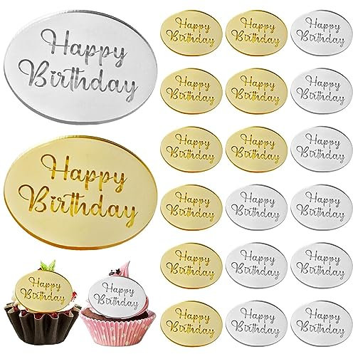 20 Stück Acryl-Kuchenaufsätze, Cupcake-Topper, blanko, transparent, Kuchendekoration, DIY, Handwerk, runde Kuchenaufsätze, leere Kuchendekorationen für Geburtstagsparty, Hochzeitsdekoration (Gold,