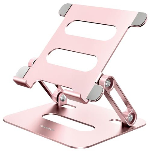 Lucrave Supporto per tablet da scrivania, regolabile, pieghevole, in alluminio, compatibile con Microsoft Surface, iPad, Galaxy Tabs, Kindle Fire, Nexus, E-Reader, oro rosa