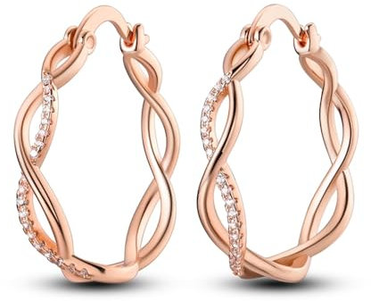 CYCUFF 925 Sterling Silber Hoop Ohrringe - Bunte Cubic Zirkonia Schmuck für Frauen Set - Geschenke für Sie (Rose Gold Funkelnde Verflochtene)