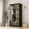 Armoire Vitrine pour Collection avec Portes en Verre et LED, Meuble de Rangement en Verre Debout avec 4 étagères, Design Pop-up,Salon Salle de Séjour Maison Noir