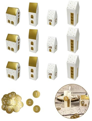 Oblique Unique® 12 Deko Häuschen Schachteln Boxen + Adventskalender Zahlen 1 bis 24 DIY Dekoration für Advent Weihnachten Kinder Basteln Weihnachtszeit