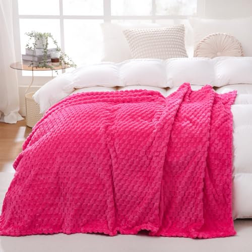 Puncuntex - Manta decorativa de color rosa fucsia, 229 x 229 cm, de franela, forro polar, jacquard en relieve, supersuave, cálida, para sofá y sillón, ligera