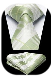 Enlision Herren Krawatte Checked Krawatte mit Einstecktuch Set Seide Krawatten für Herren Hochzeit Formelle Geschäfte,Salbei Grün