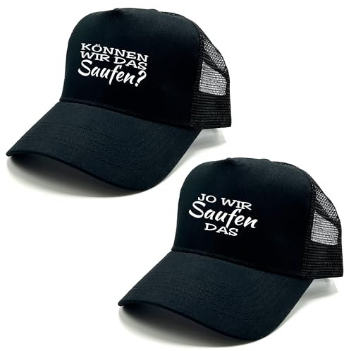 2er Set Baseball Caps in Mesh Optik mit Spruch | Können wir das saufen? Jo wir saufen das | Farbwahl | Unisex Baseball Mützen | hochwertiger Druck | OneSize durch verstellbaren Klipp-Verschluss